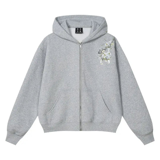 MEDM Rose Embroidered Zip Up Hoodie | Face 3 Face