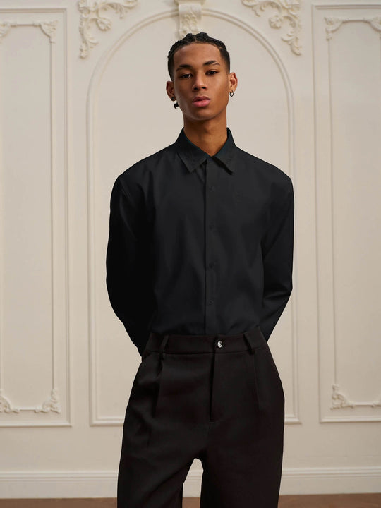 YADcrew Embroidered Lapel Button Up Long Sleeve Shirt | Face 3 Face