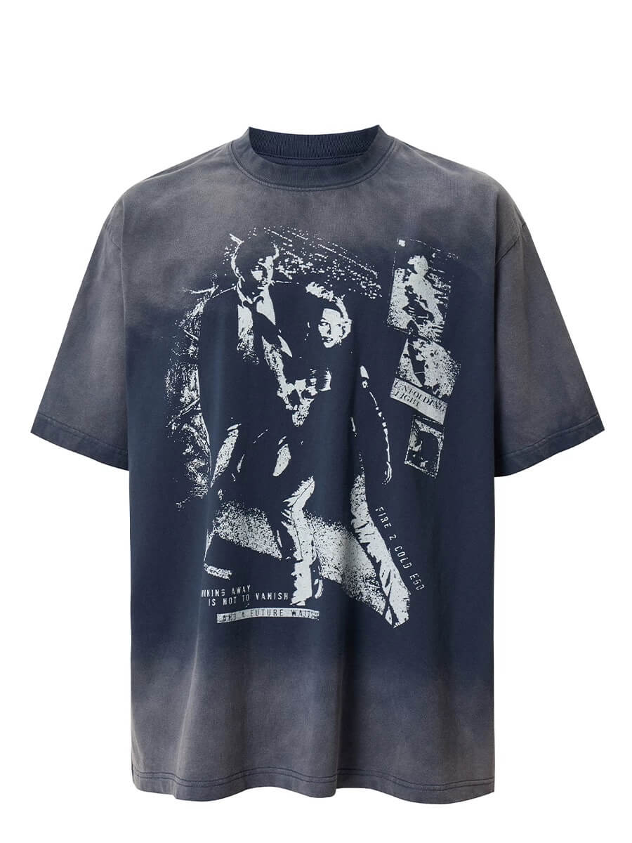 F2CE Vintage Portrait Print Gradient Wash Short Sleeve Tee | Face 3 Face
