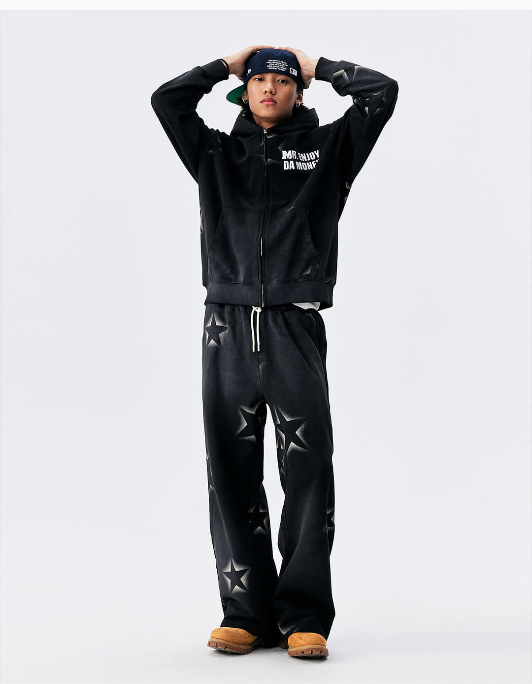 MEDM Washed Star All Over Print Zip Up Hoodie | Face 3 Face