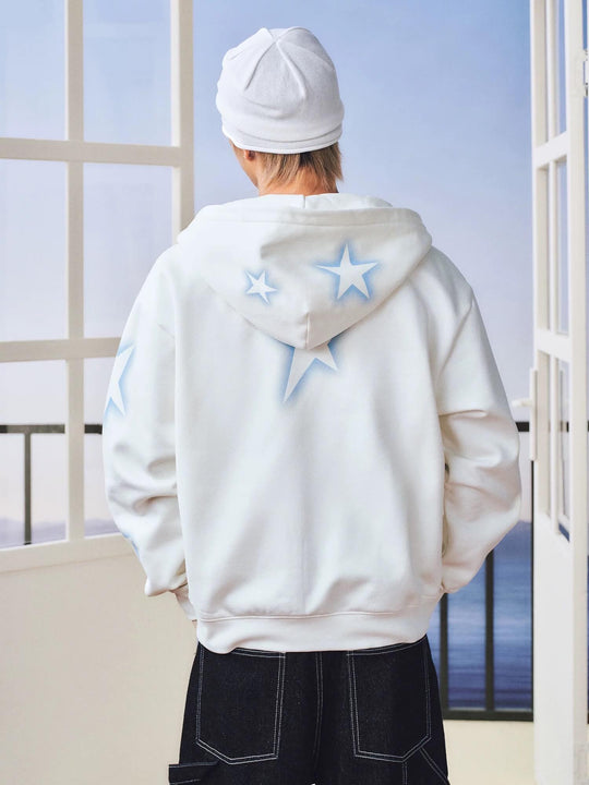 MEDM Spray Star Print Rhinestone Logo Zip Up Hoodie | Face 3 Face