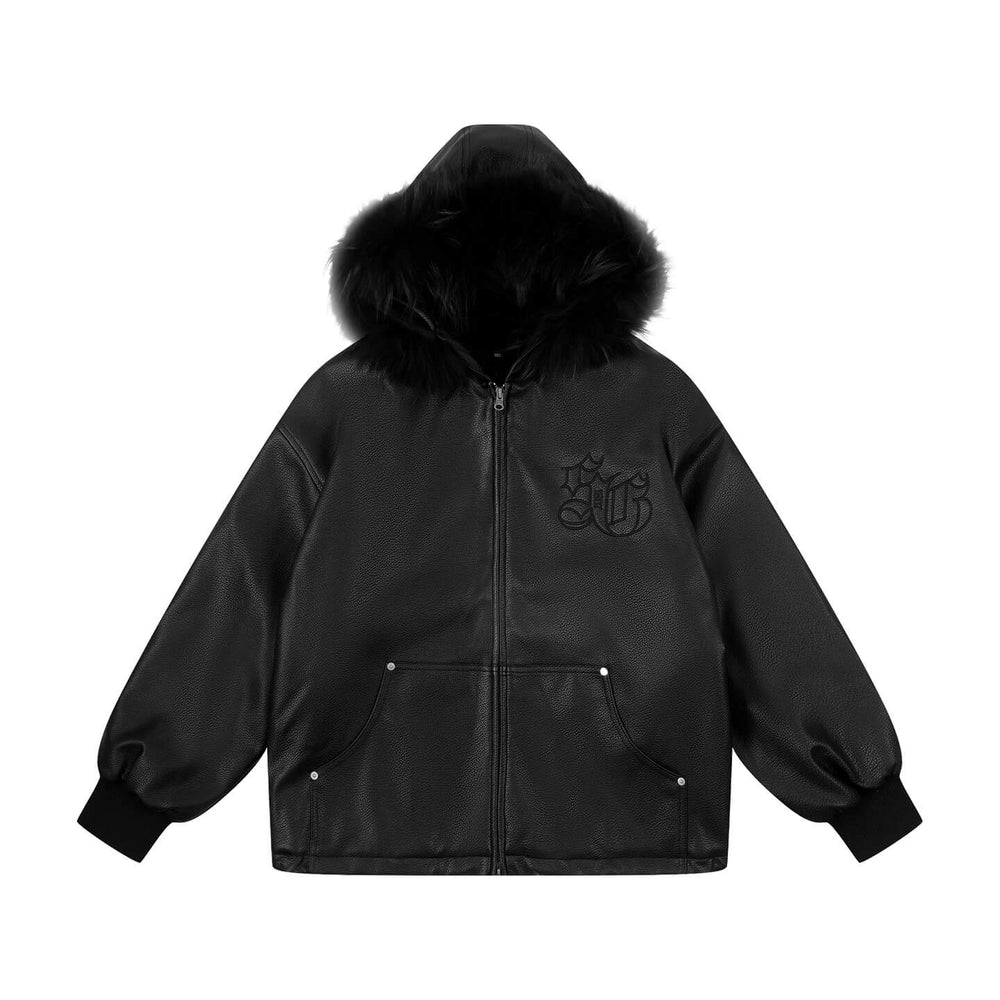 1807 Fur Collar PU Leather Hooded Jacket | Face 3 Face