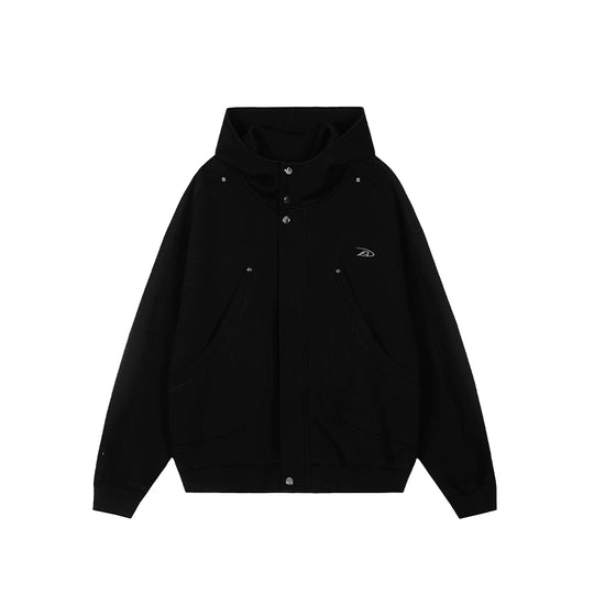 Achock Snap Button Wind Flap Zip Up Hooded Jacket | Face 3 Face