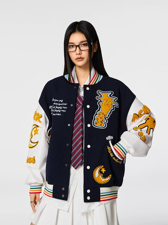 Racer varsity jacket | Achock Crescent Bear Embroidered Varsity Jacket | Face 3 Face