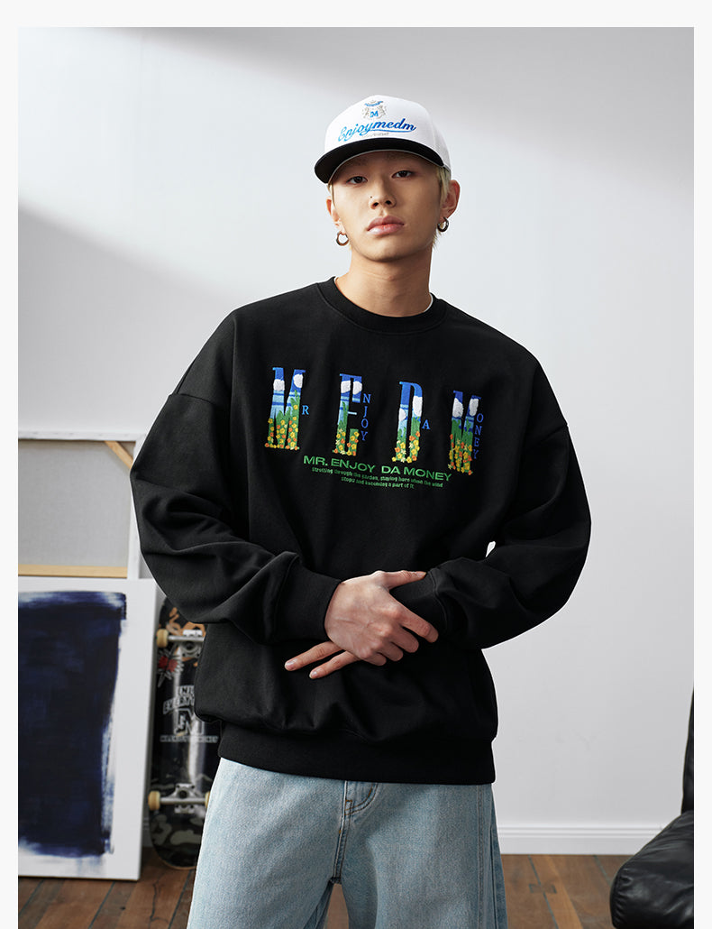 MEDM Blue Sky & Small Grass Embroidered Logo Sweatshirt | Face 3 Face