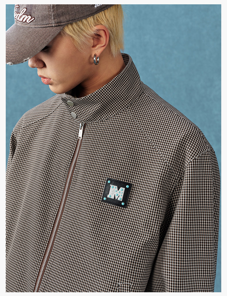 MEDM Houndstooth Leather Logo Track Jacket | Face 3 Face