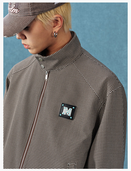 MEDM Houndstooth Leather Logo Track Jacket | Face 3 Face