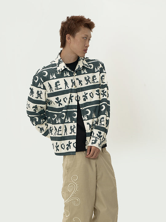 EVILKNIGHT(EK) Ethnic Print Striped Long Sleeve Shirt | Face 3 Face