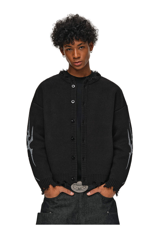 ANTIDOTE Distressed Frayed Tribal Print Knit Cardigan | Face 3 Face