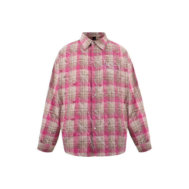 1807 Heart & Rhinestone Plaid Long Sleeve Shirt | Face 3 Face