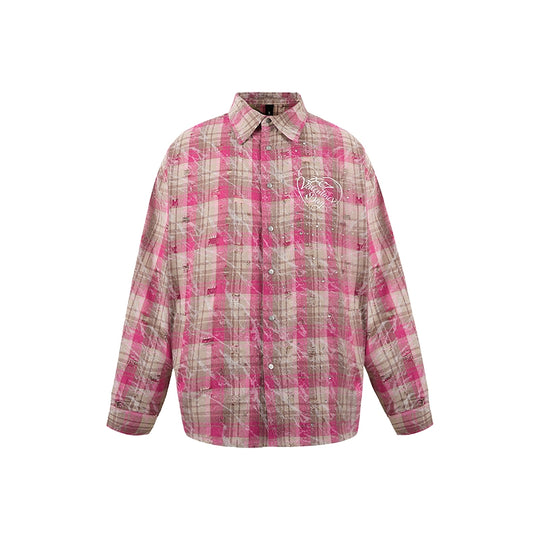 1807 Heart & Rhinestone Plaid Long Sleeve Shirt | Face 3 Face