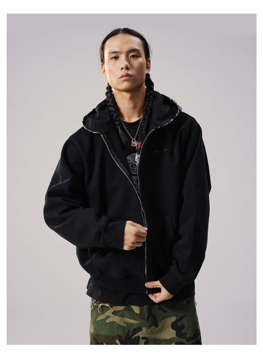 Remedy Badge Print Hood Zip Up Hoodie | Face 3 Face
