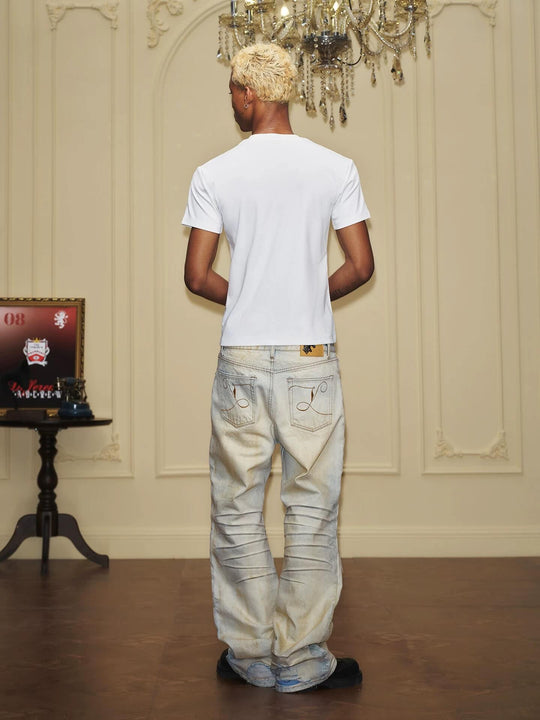 YADcrew Heavy Wash Distressed Cross Motif Button Jeans | Face 3 Face