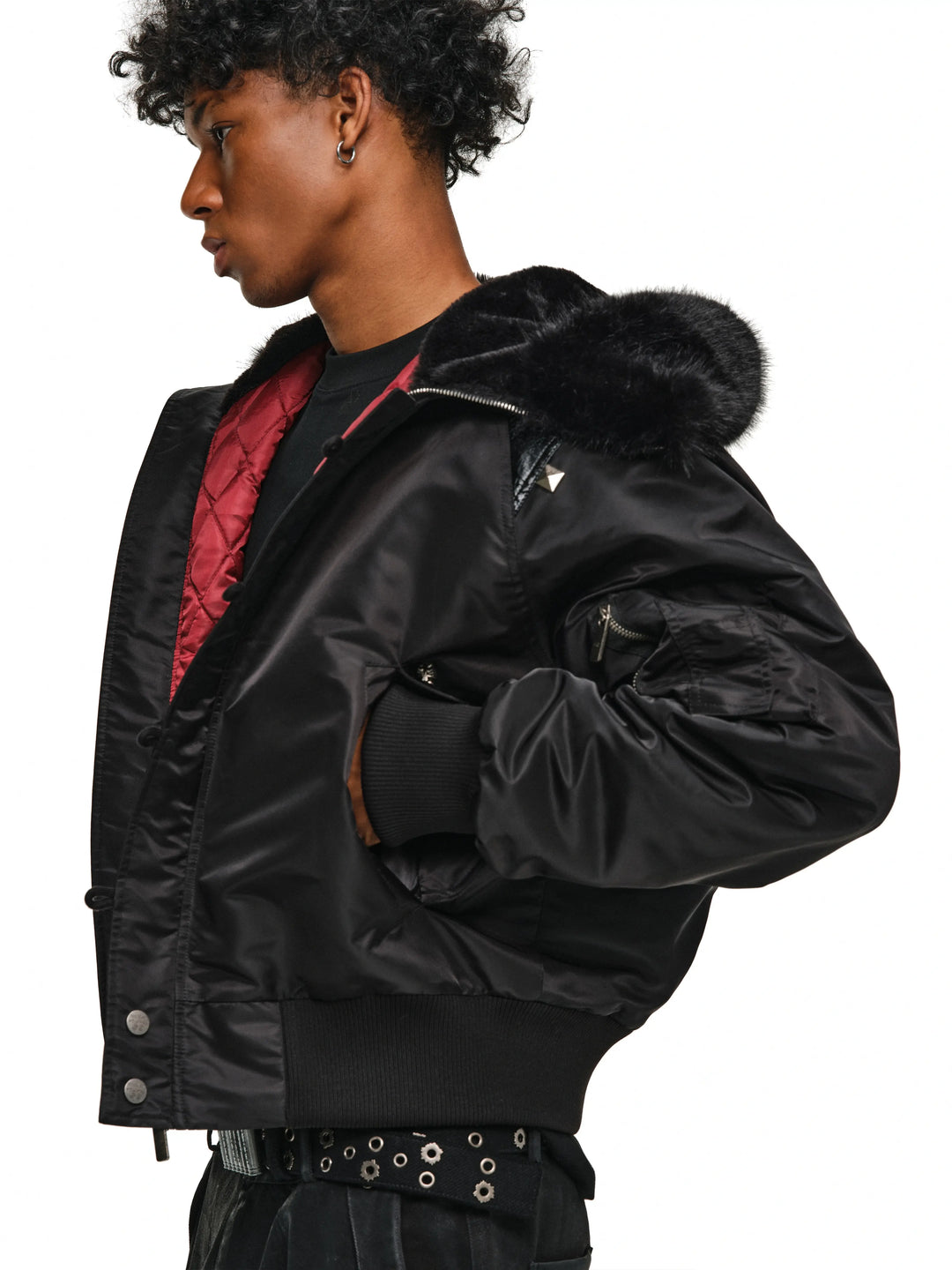 ANTIDOTE Fur Leather Studded N2B Bomber Jacket | Face 3 Face