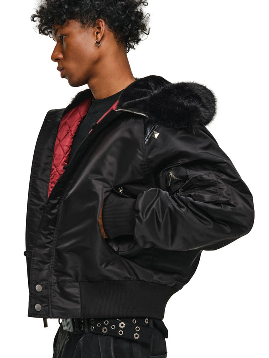 ANTIDOTE Fur Leather Studded N2B Bomber Jacket | Face 3 Face