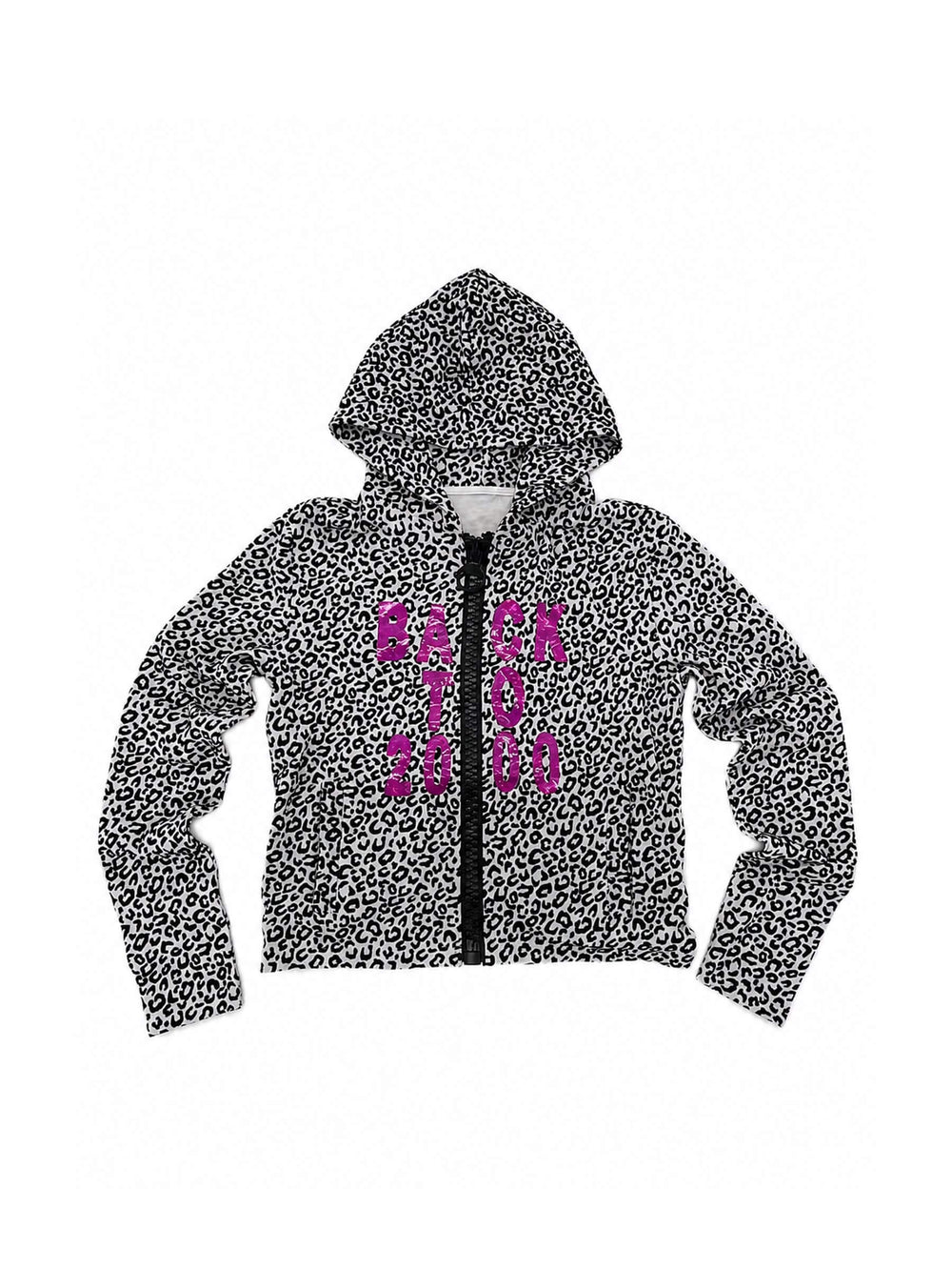 KARMANISTIC Leopard Print Glossy Graphic Zip Up Hoodie
