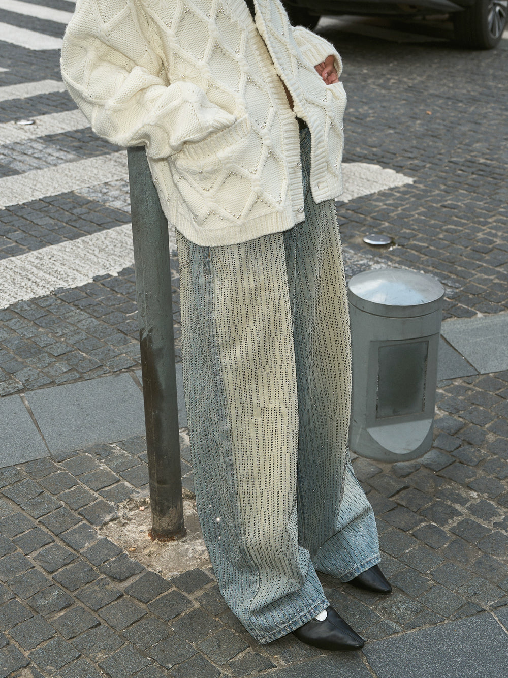 STEEPC Sparkling Rhinestone Washed Baggy Jeans | Face 3 Face