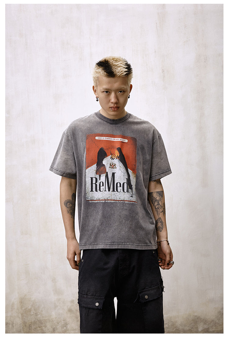 Remedy Inspired Print Washed Aged Tee | Face 3 Face