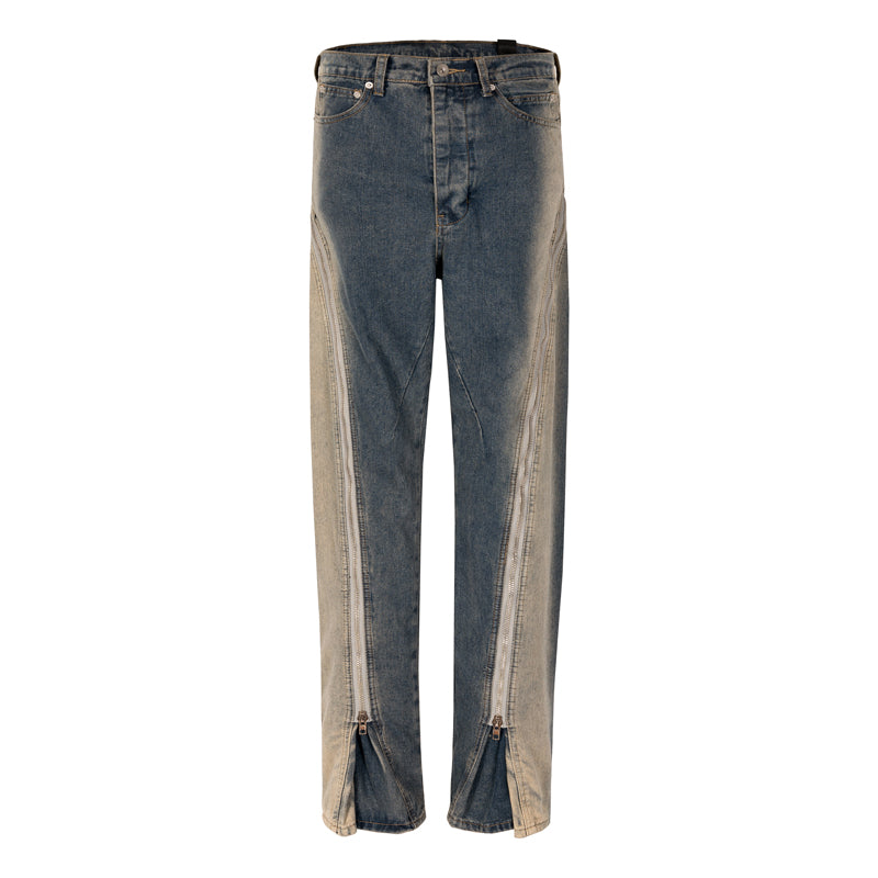 F3F Select Stitching Zipper Washed Flare Jeans