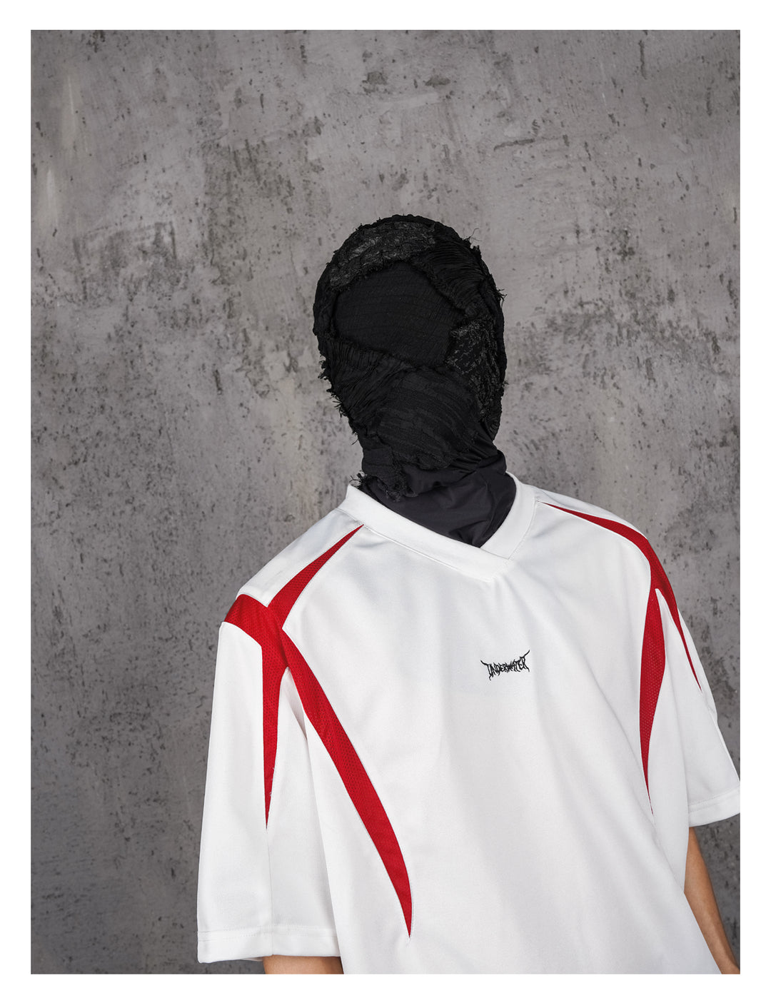 UNDERWATER White and Red Deconstructed Patchwork Embroidered Jersey Tee | Face 3 Face