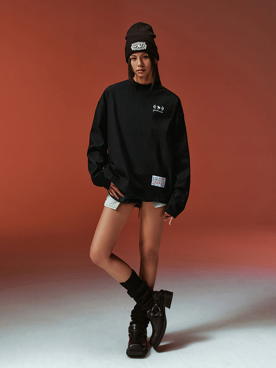 YADcrew Basic Slogan Printed Long Sleeve Tee | Face 3 Face