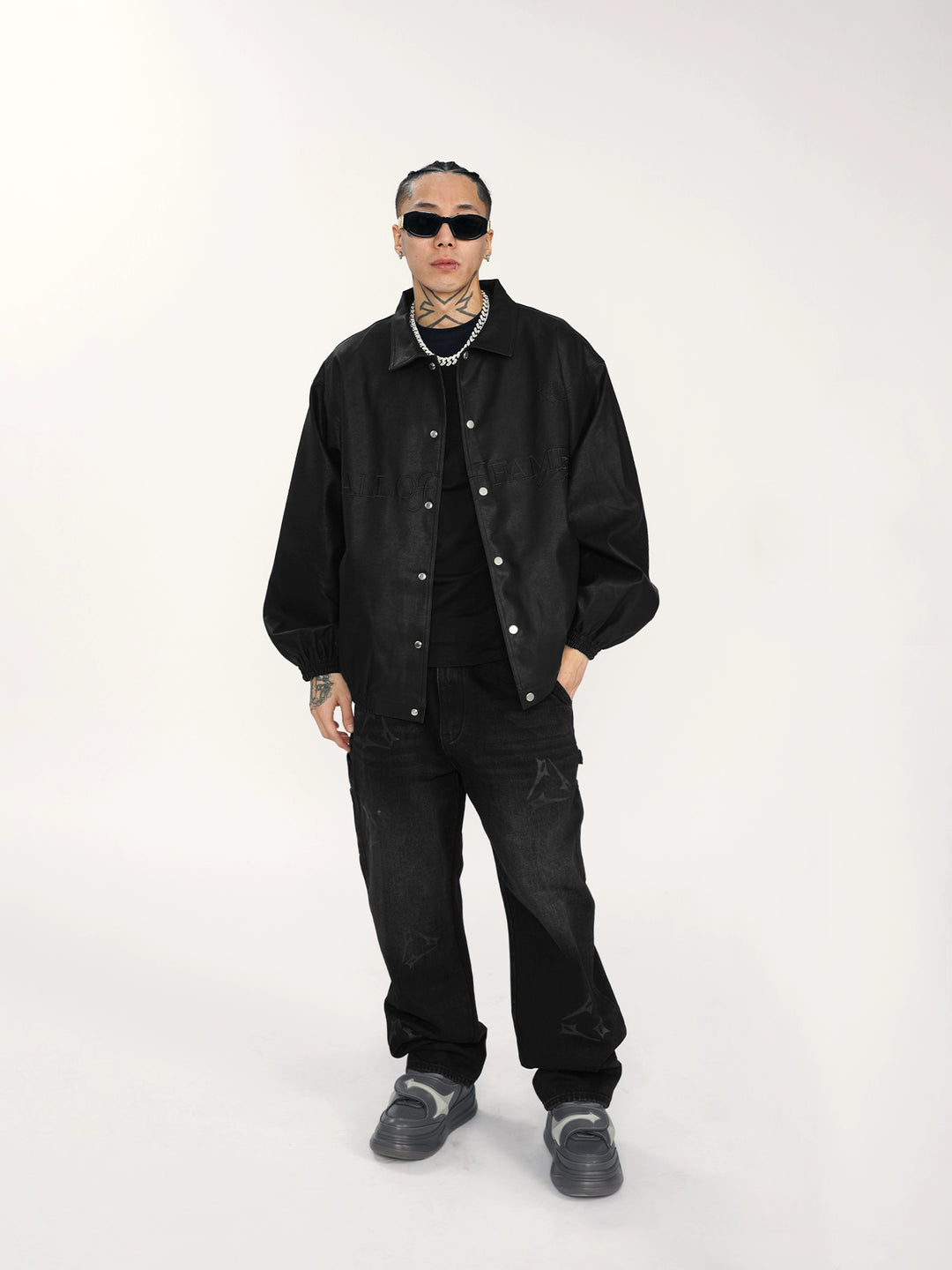 1807 3D Embroidery Leather  Coach Jacket | Face 3 Face