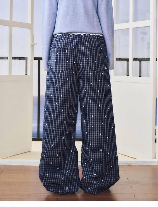 MEDM Star Print Checkered Double Layer Pants | Face 3 Face
