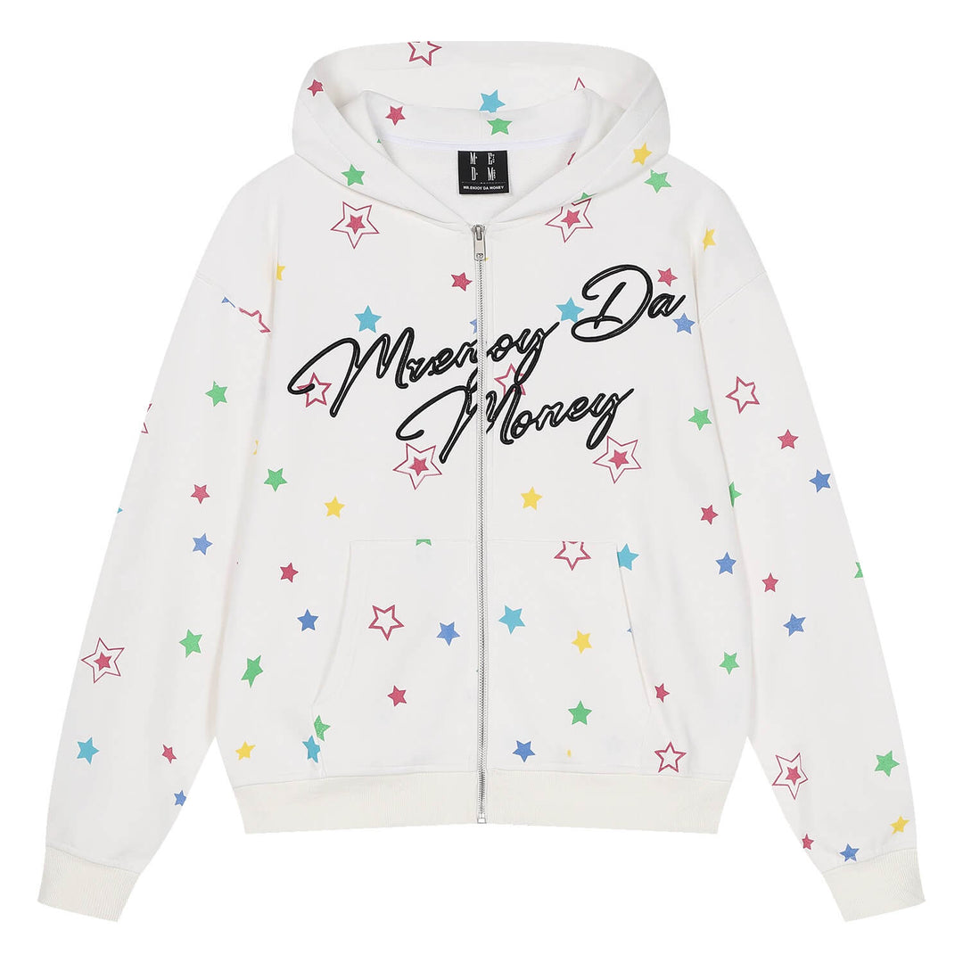 MEDM All Over Colorful Star Print Zip Up Hoodie | Face 3 Face