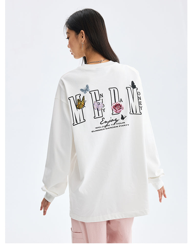 MEDM Butterfly Flower Embroidered Long Sleeve Tee | Face 3 Face