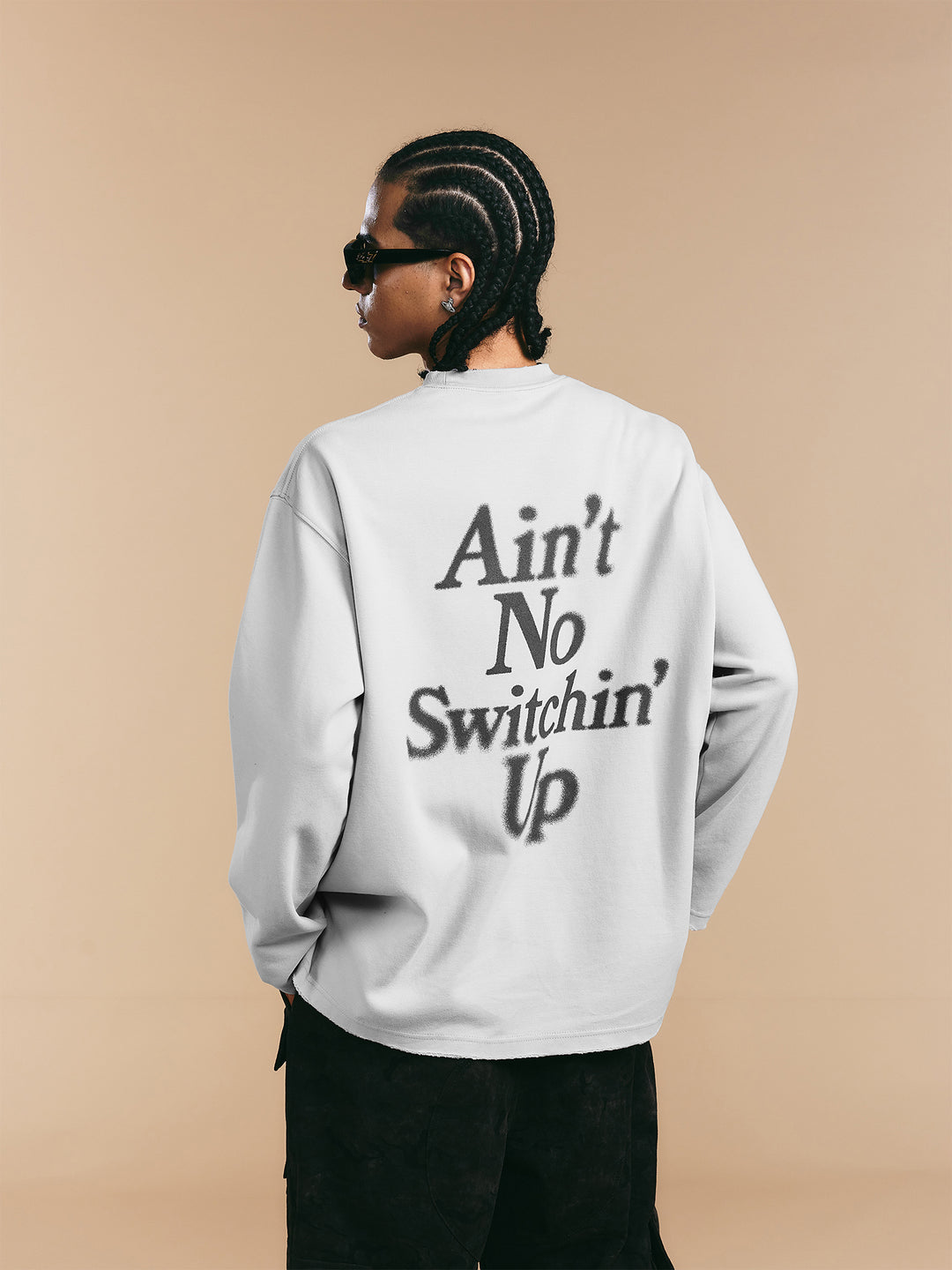 1807 Blurred Logo Print Distressed Long Sleeve Tee | Face 3 Face