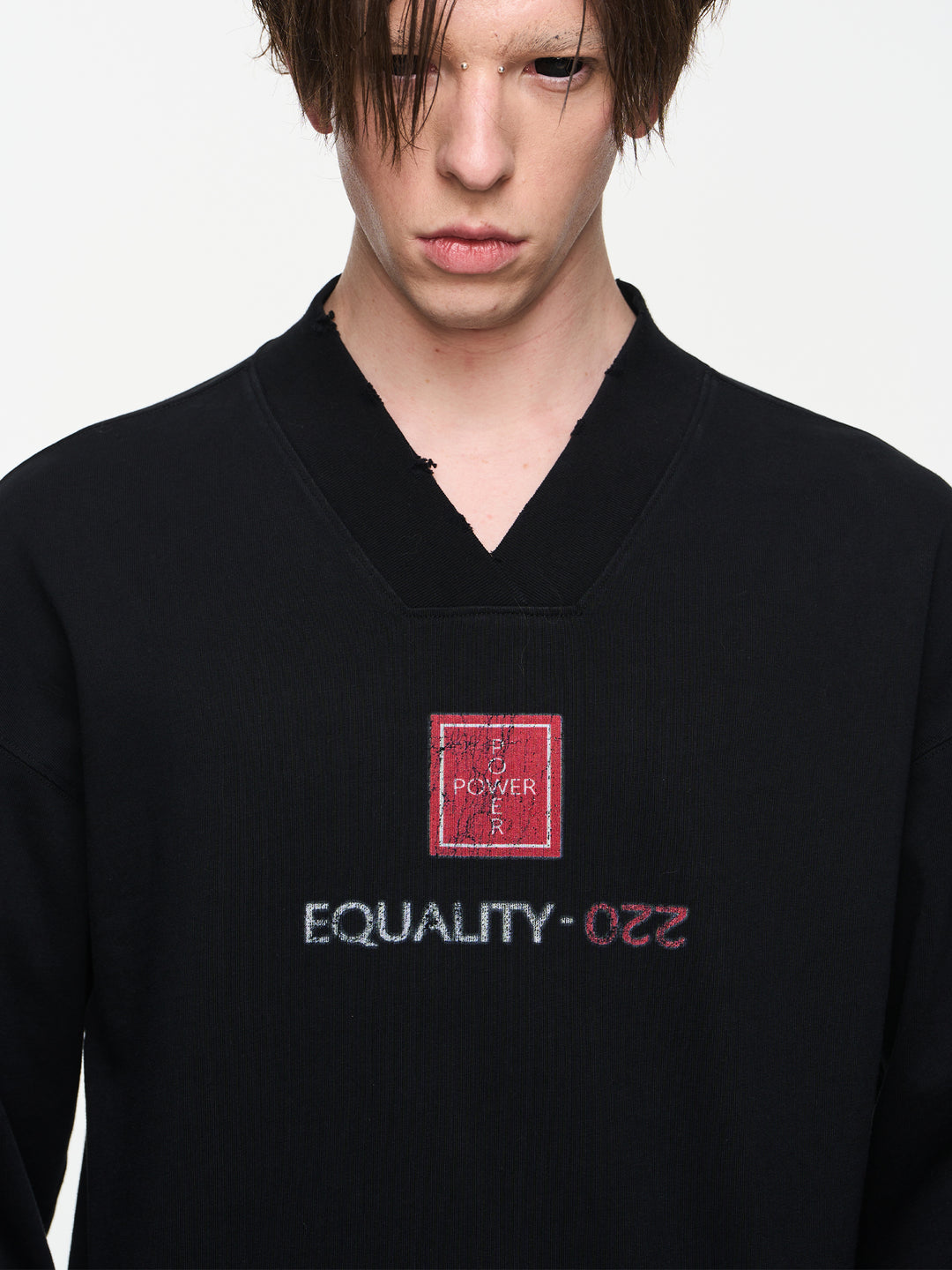 BLIND NO PLAN V-Neck Washed Print Long Sleeve Tee | Face 3 Face