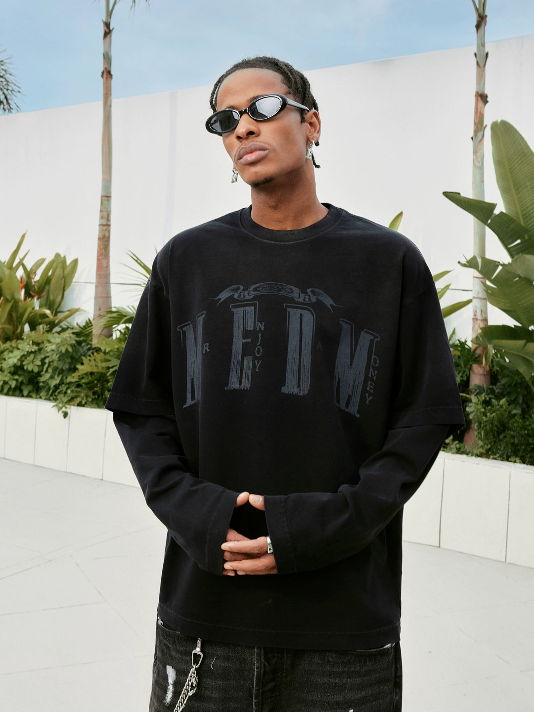 MEDM Washed Double Layer Long Sleeve Tee | Face 3 Face