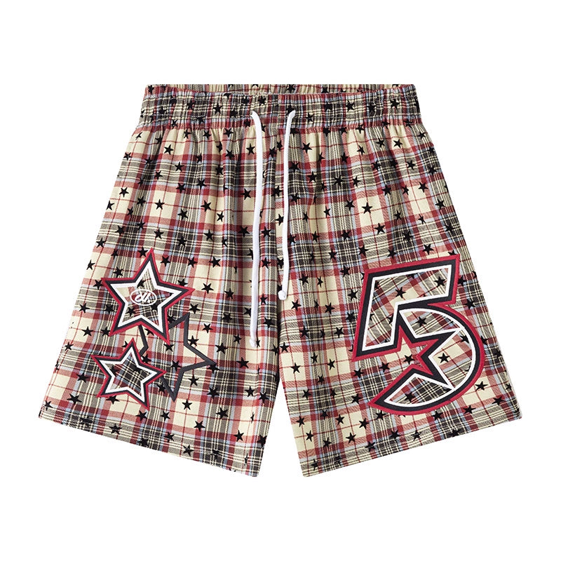 JUST VIBE Plaid Star Print Mesh Basketball Shorts | Face 3 Face