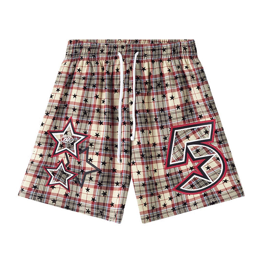 JUST VIBE Plaid Star Print Mesh Basketball Shorts | Face 3 Face