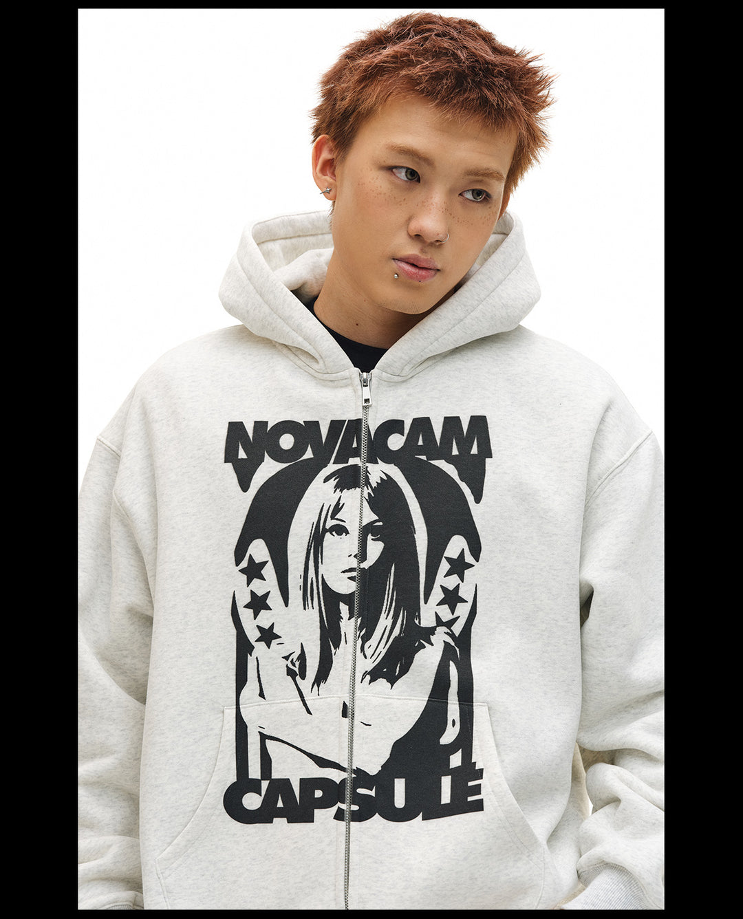 NOVACAM Vintage Print Zip Up Hoodie | Face 3 Face