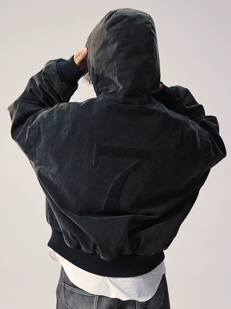 Remedy Embroidered Washed Hooded Bomber Jacket | Face 3 Face