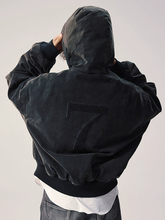 Remedy Embroidered Washed Hooded Bomber Jacket | Face 3 Face