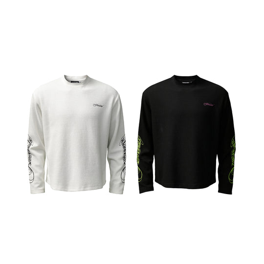 KARMANISTIC Printed Waffle Long Sleeve Tee | Face 3 Face