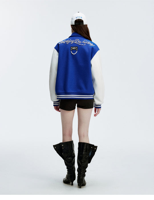 MEDM Pearl Logo Color Block Varsity Jacket | Face 3 Face