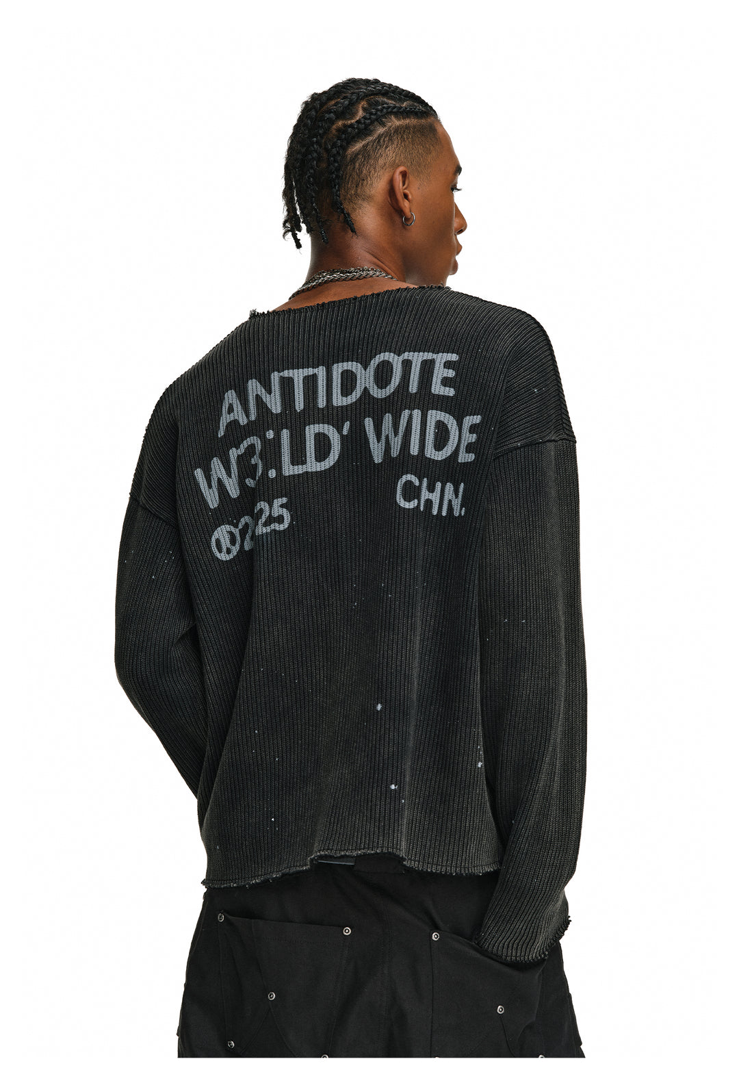 ANTIDOTE Striped Texture Washed Ink Splash Knit Sweater | Face 3 Face