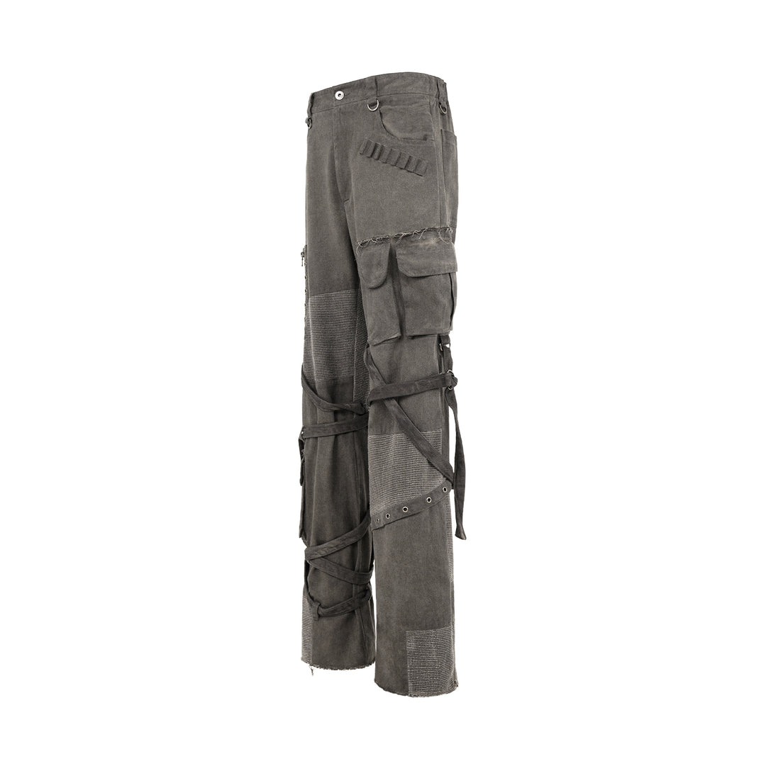 UNDERWATER Scavenger Bandage Mesh Patchwork Pocket Cargo Work Pants