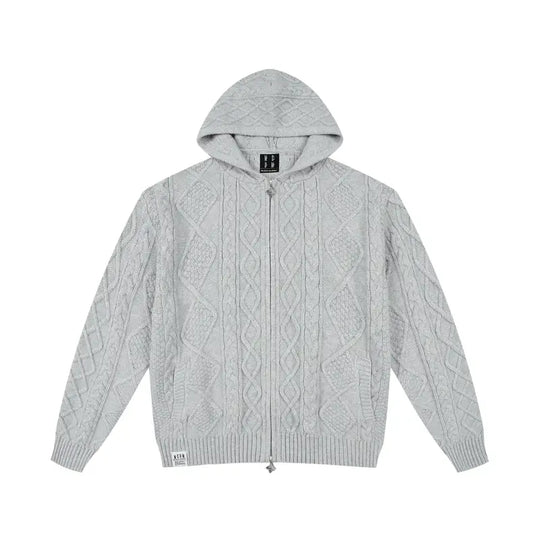 MEDM Hooded Cable Knit Zip Up Cardigan | Face 3 Face