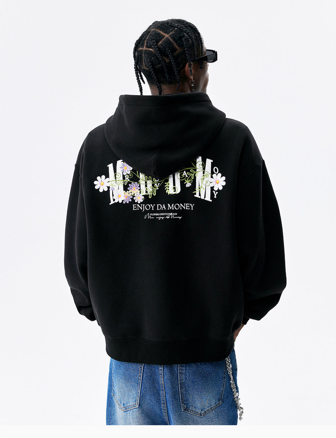 MEDM Floral Logo Embroidered Zip Up Hoodie | Face 3 Face