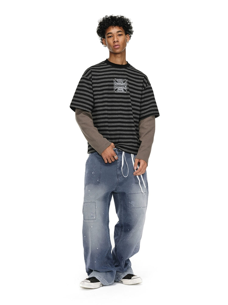 ANTIDOTE Destroyed Denim Blue Patchwork Work Pants | Face 3 Face