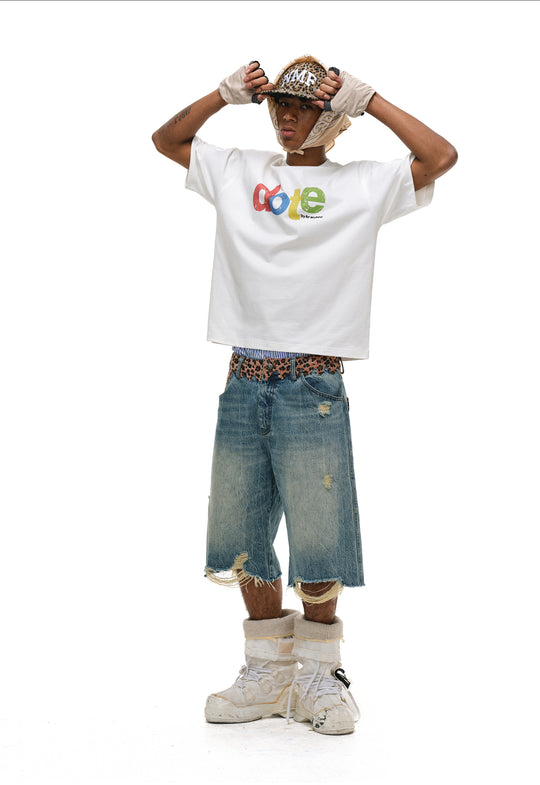 ANTIDOTE Leopard Patchwork Denim Shorts | Face 3 Face