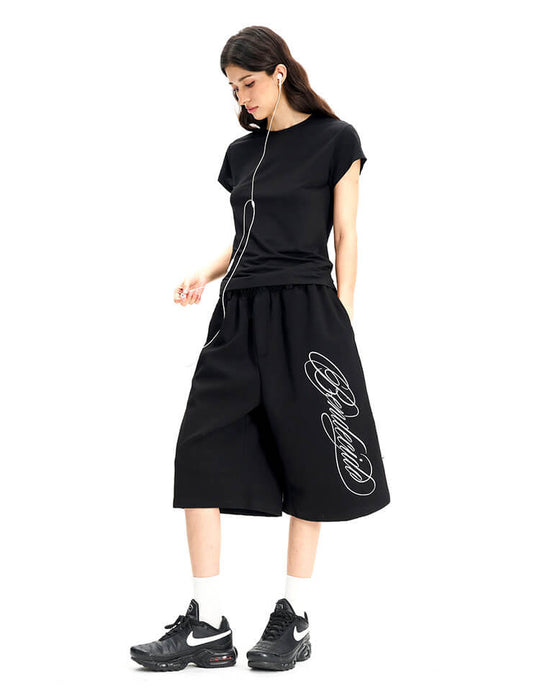 F3F Select Calligraphy Embroidered Baggy Sweat Shorts