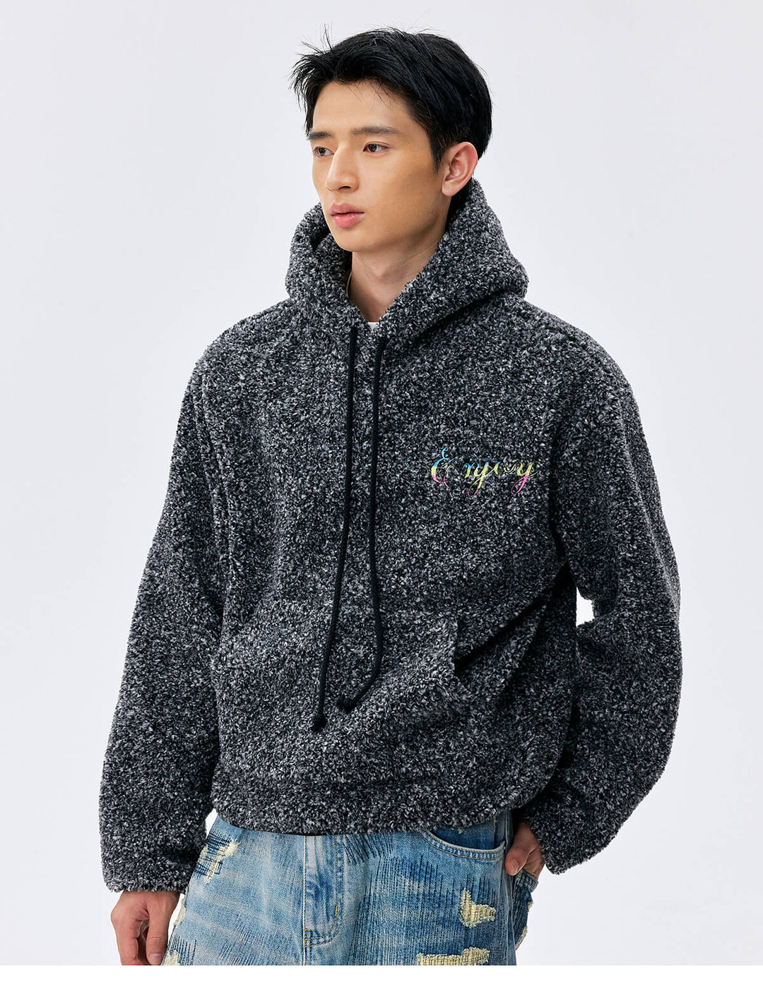 MEDM Gradient Embroidery Sherpa Fleece Hoodie | Face 3 Face