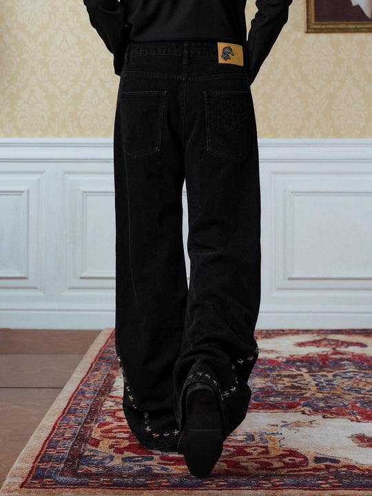YADcrew Black Star Studded Washed Jeans | Face 3 Face