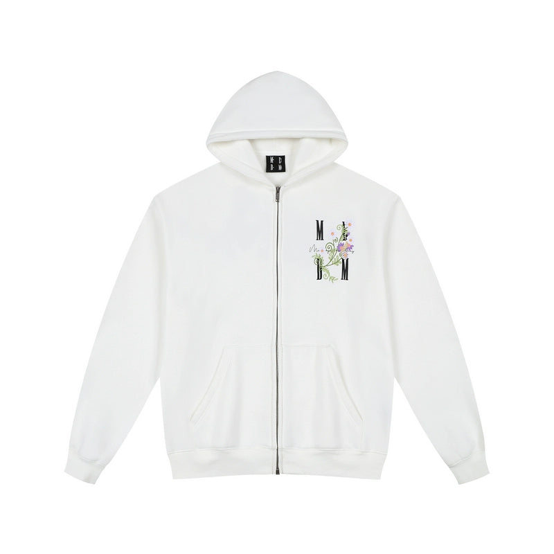 MEDM Floral Logo Embroidered Zip Up Hoodie | Face 3 Face