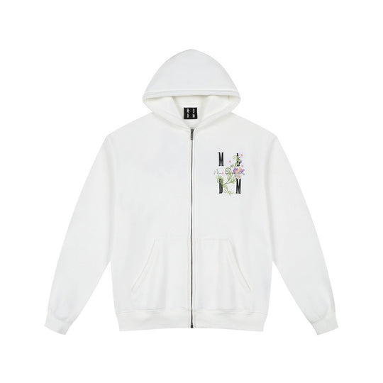 MEDM Floral Logo Embroidered Zip Up Hoodie | Face 3 Face